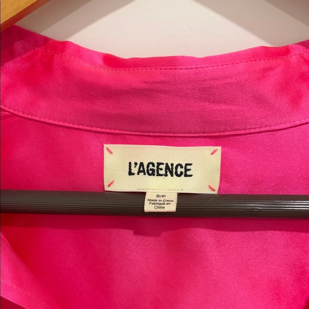 L'AGENCE Vibrant Pink Satin Blouse - Picture 2 of 3